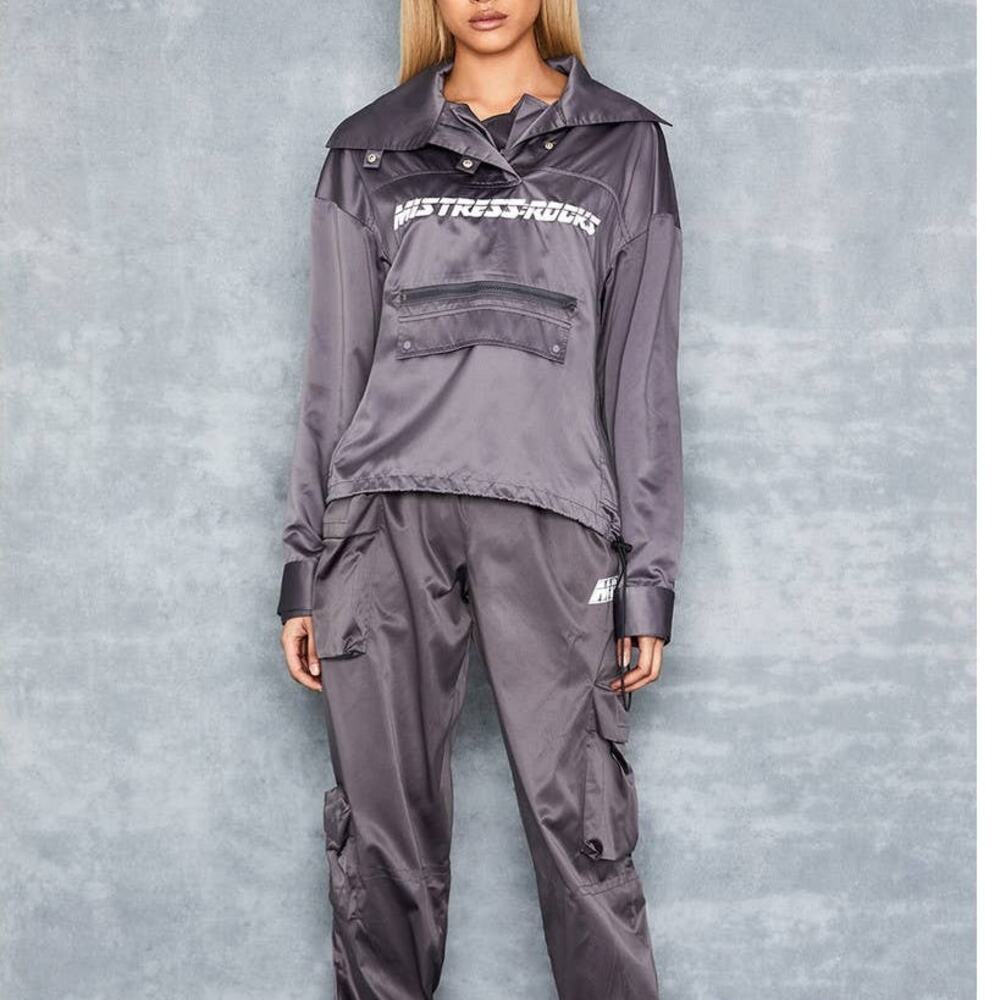 Mistress Rocks Raid Gray Oversized Pull On Jacket